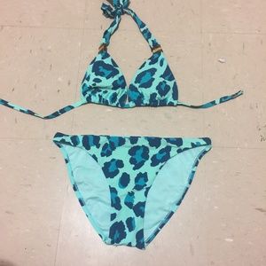 turquoise leopard print bikini 2 pieces beach